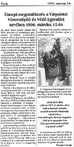 Tolonics István: Ünnepi megemlékezés a Várpalotai Városszépítő és Védő Egyesület nevében