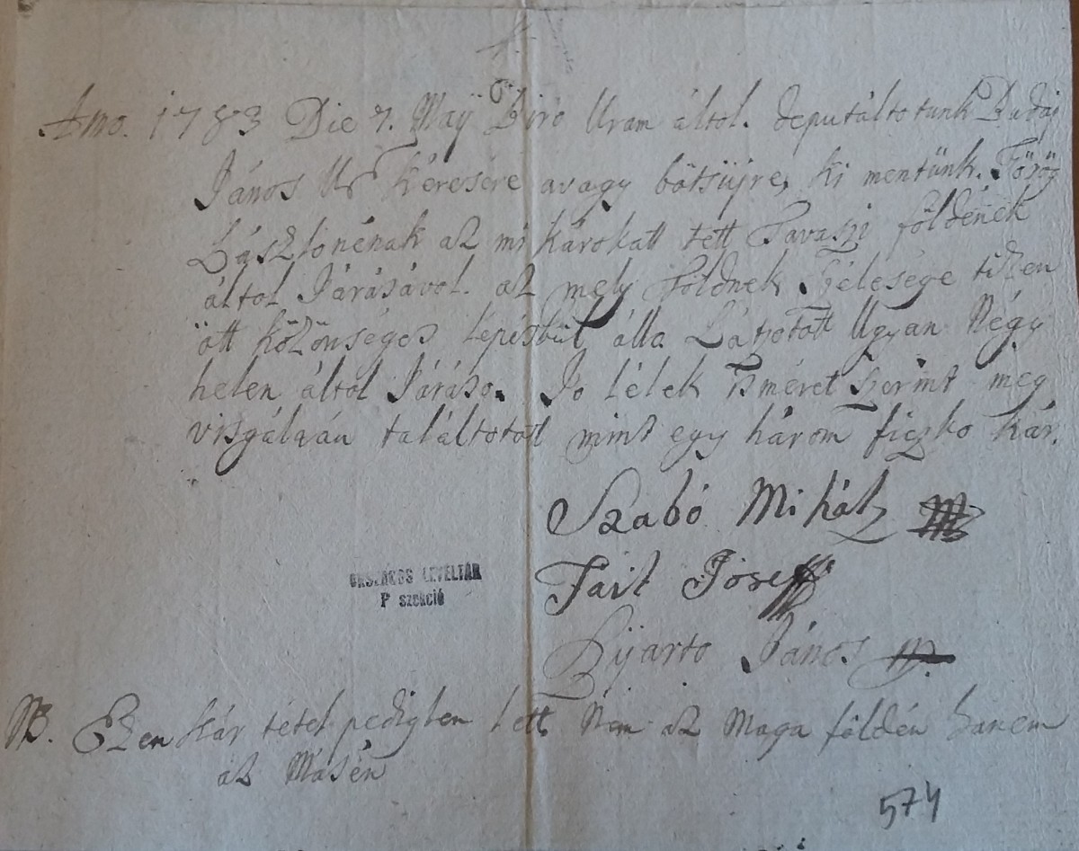 Szabó Mihály és társai kárfelmérése, 1783 május 7.